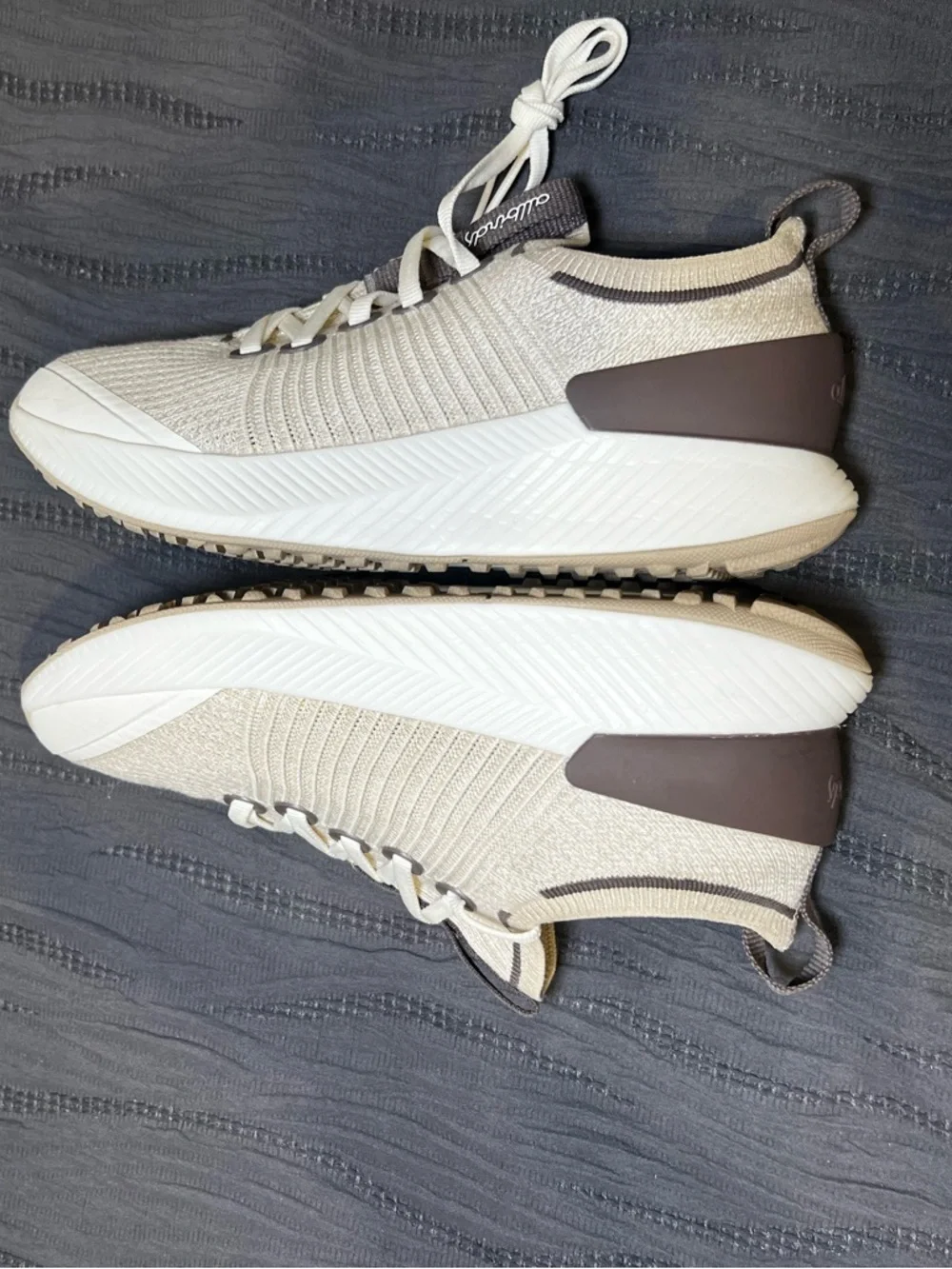 allbirds Tree Glider Women's Beige Knit Lace-Up Walking Sneakers with Brown Heel - Picture 4 of 10